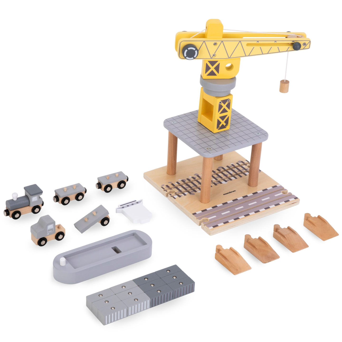 Mobiilne sadamakraana magnetvintsi ja tarvikutega - puidust komplekt