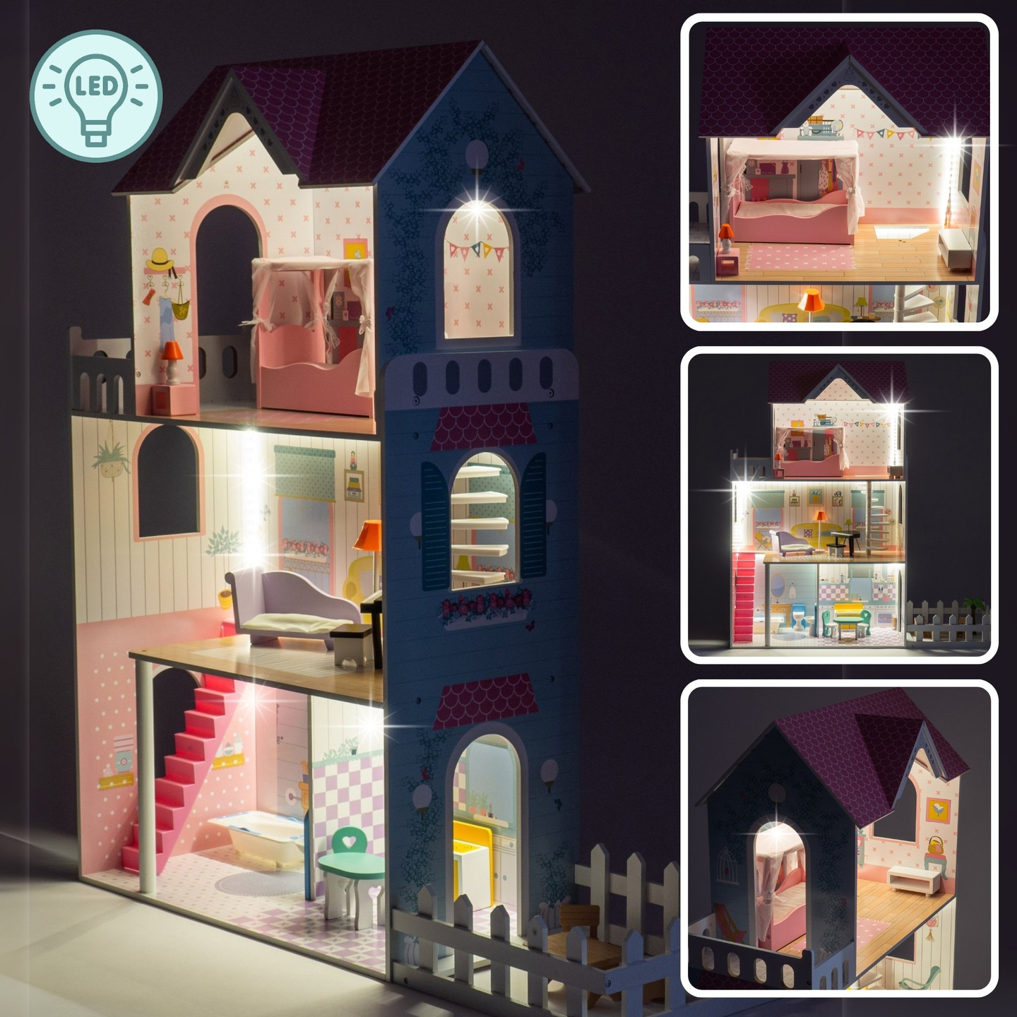 XXL Suurim puidust nukumaja - 123 cm - LED valgustatud - terrass, tarvikud, aed