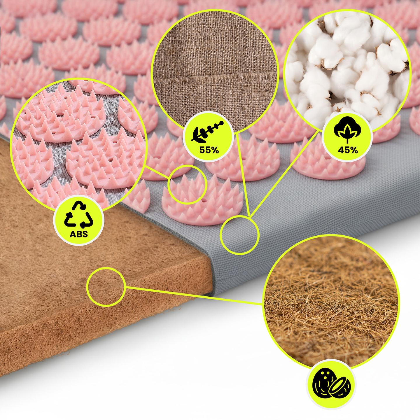 Öko-linane nõelravimatt kookoskiudude ja tatrapadjaga – 68 cm HyperMotion hall ja roosa