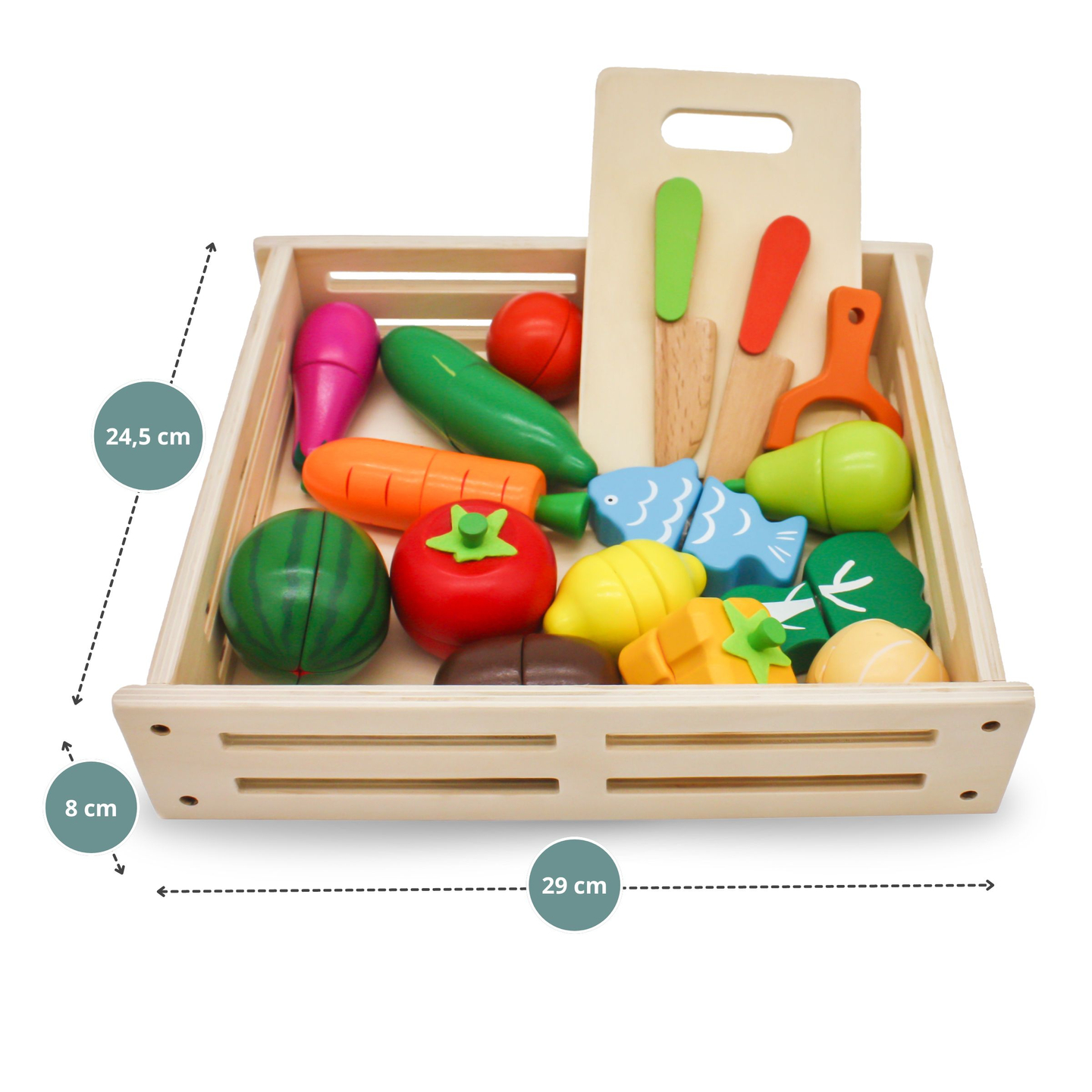 Puidust puu- ja köögiviljad lõikamiseks