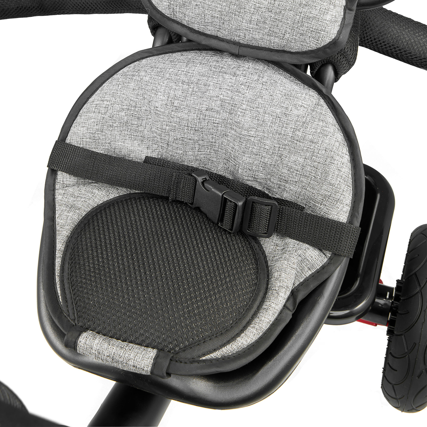 Kolmerattaline jalgratas lastele 1-4 aastat - TOBI FREY - hall värv - pöörlev - pumbatavad rattad + tõukeratas