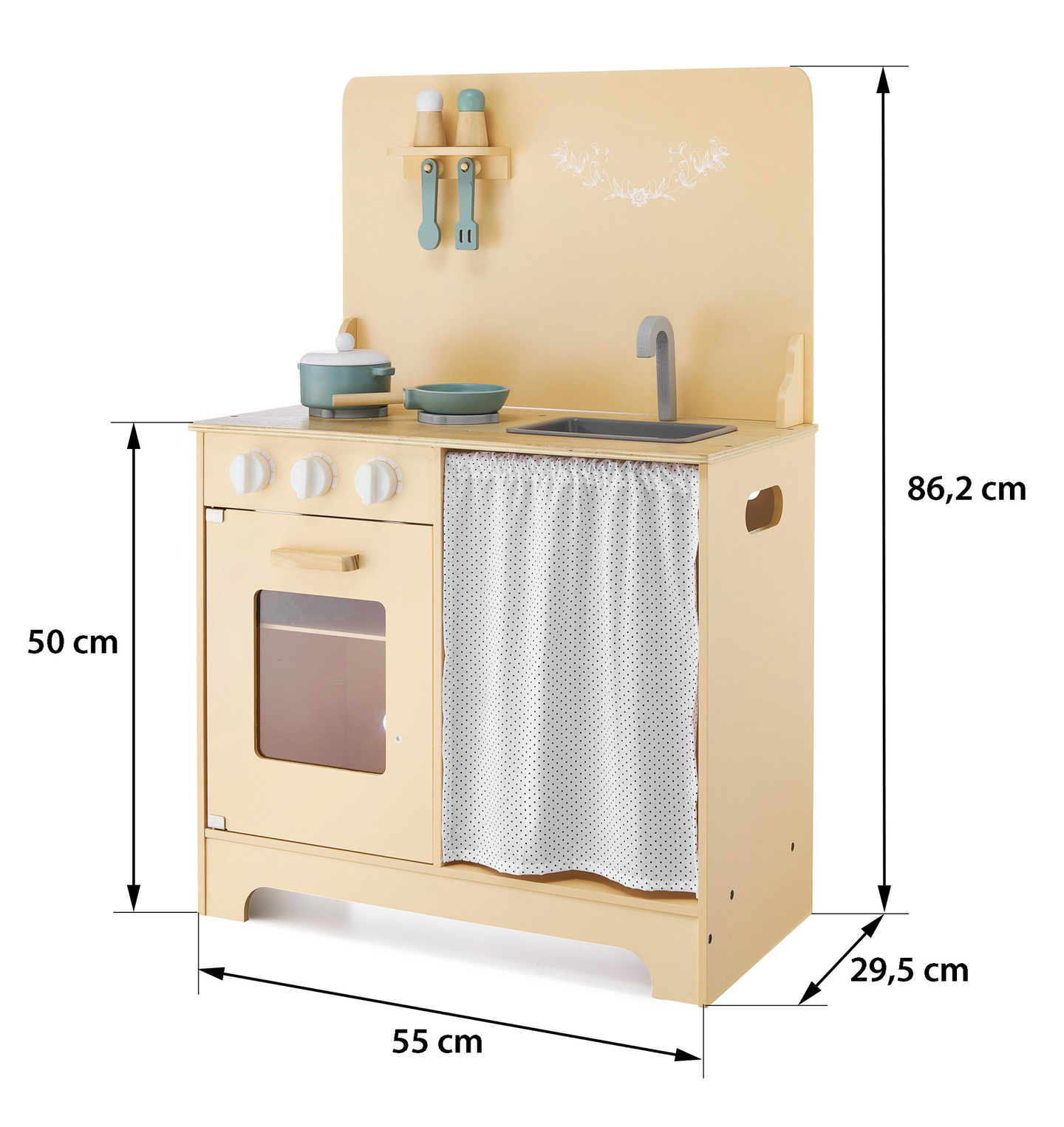 Puidust köök koos esiplaadi, tarvikute ja LED-valgustusega