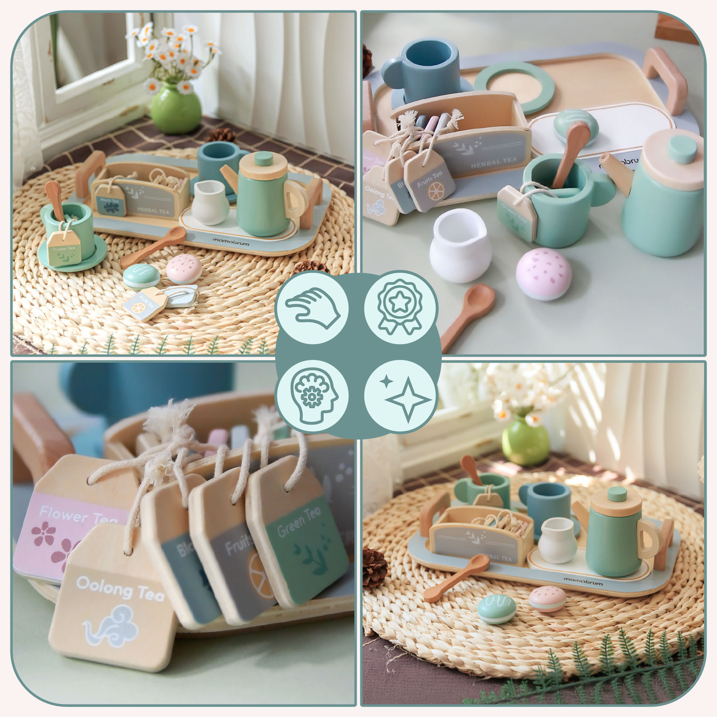 Suur puidust teekomplekt koos kandikuga - 18 toodet