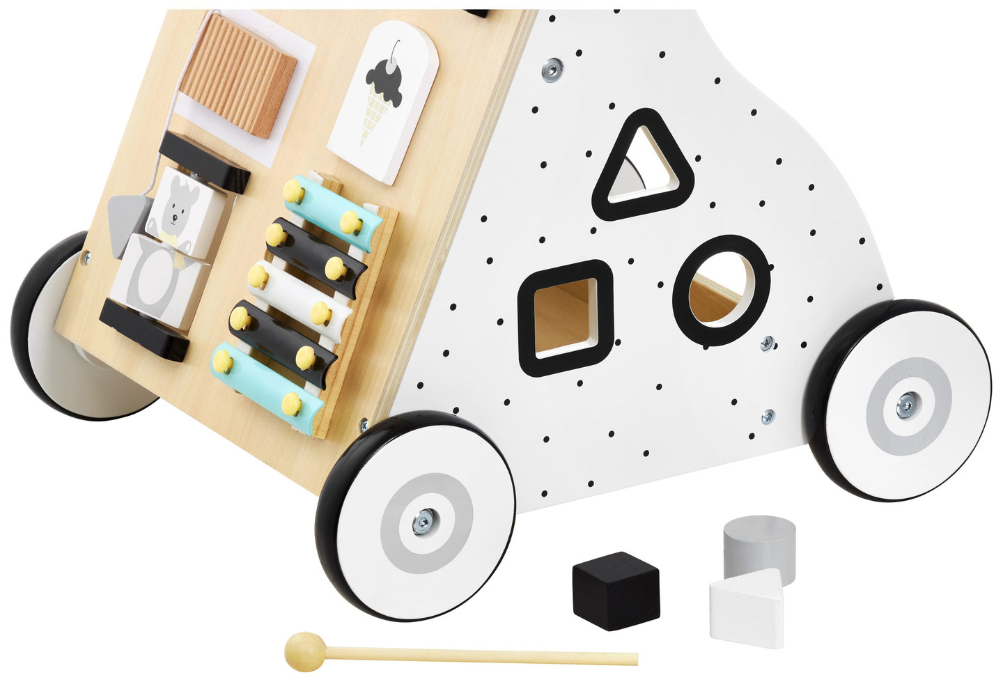 Puidust, õpetlik jalutuskäru / lapsevanker - manipulatiivne tahvel