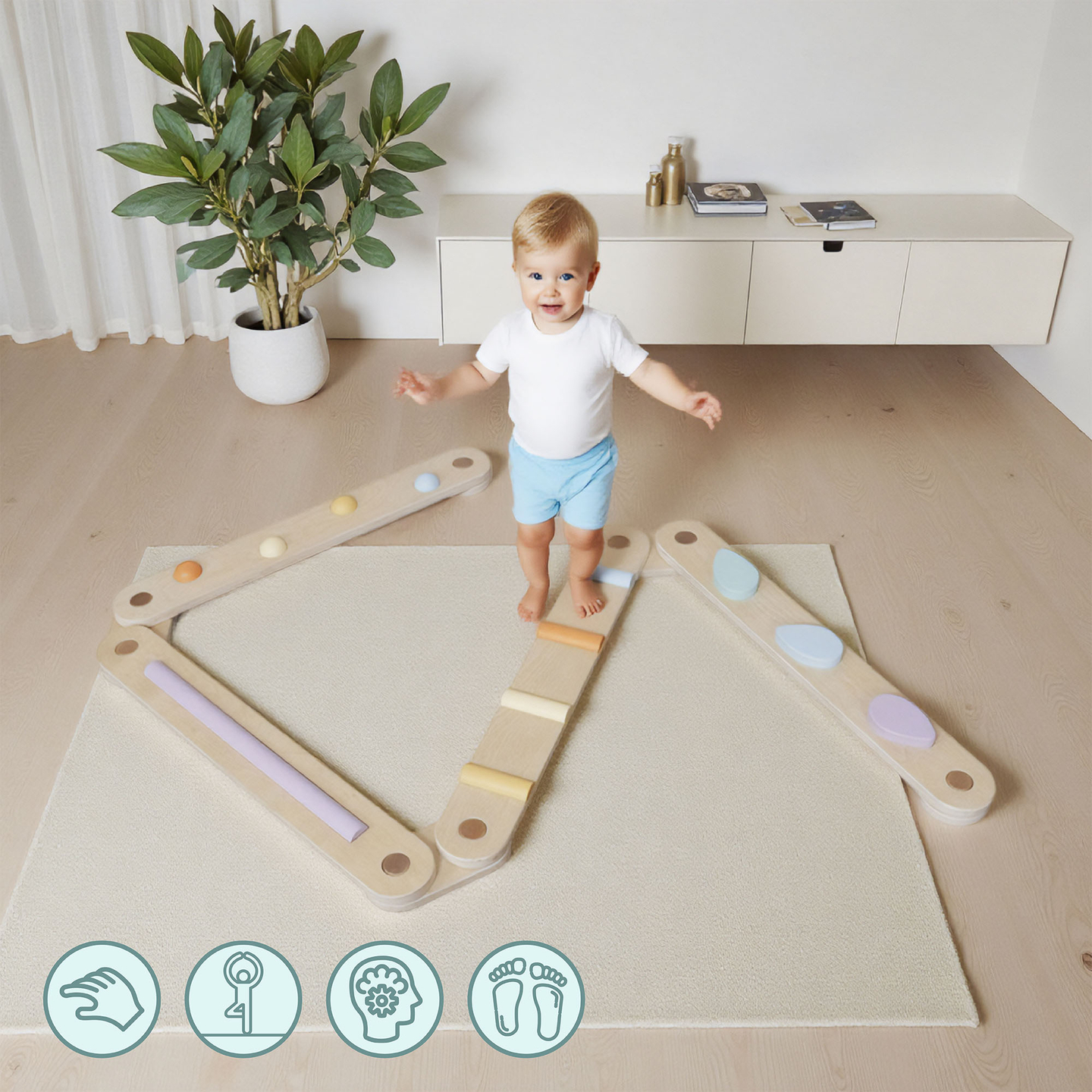 Suur puidust sensoorne rada - tasakaalurada - 9 elementi