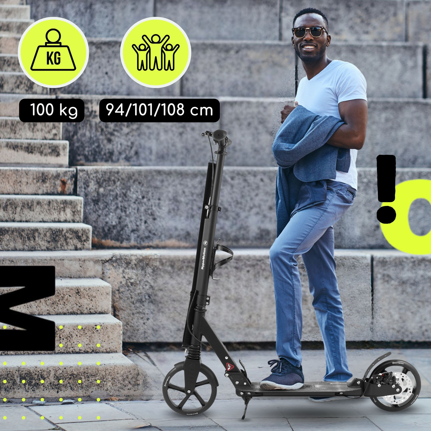 Kaherattaline roller noortele täiskasvanutele - löögisummutiga - HyperMotion Skyline - must, alumiinium - 100kg