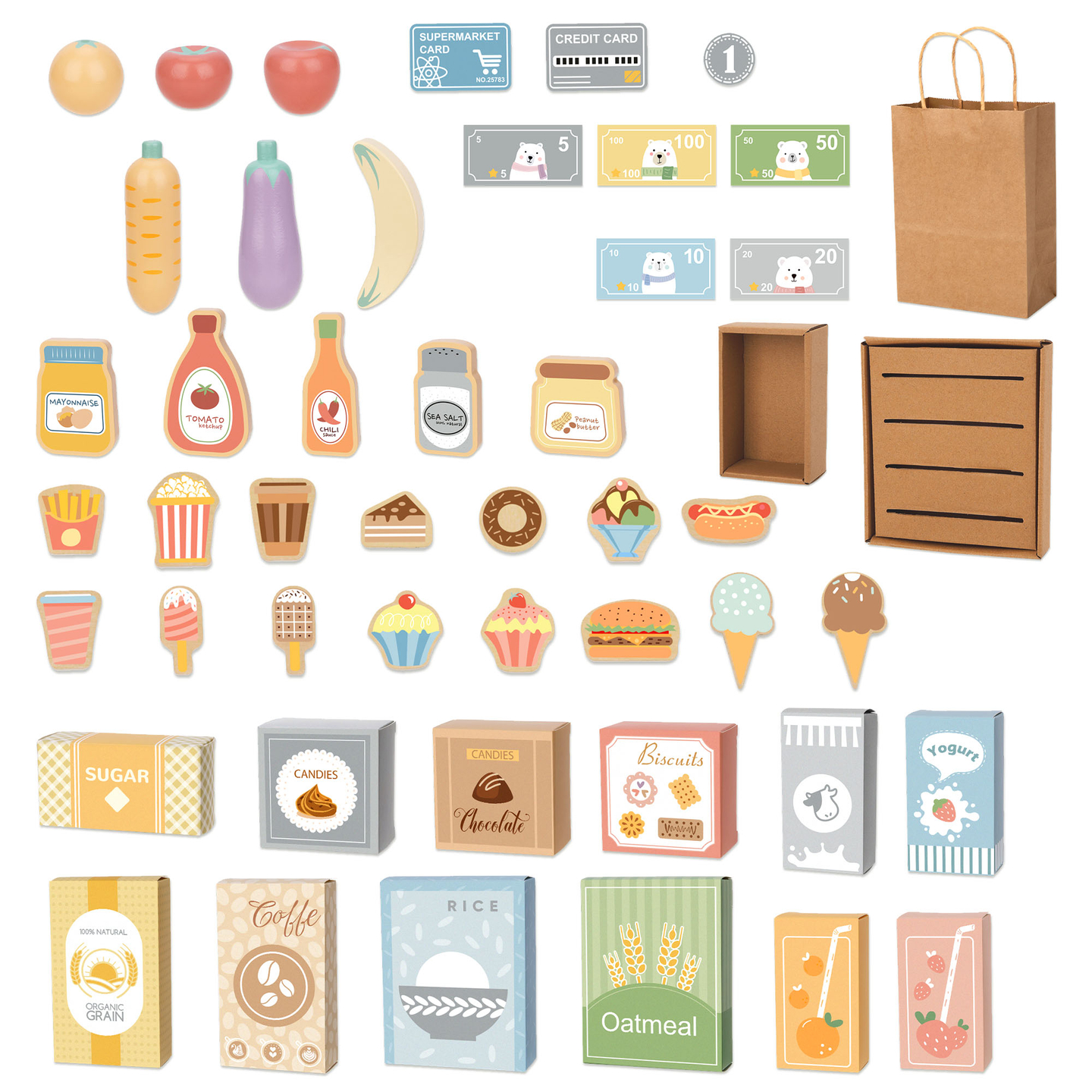 Suur puidust lastepood tahvliga - 91 osa ostlemise rõõmuks!