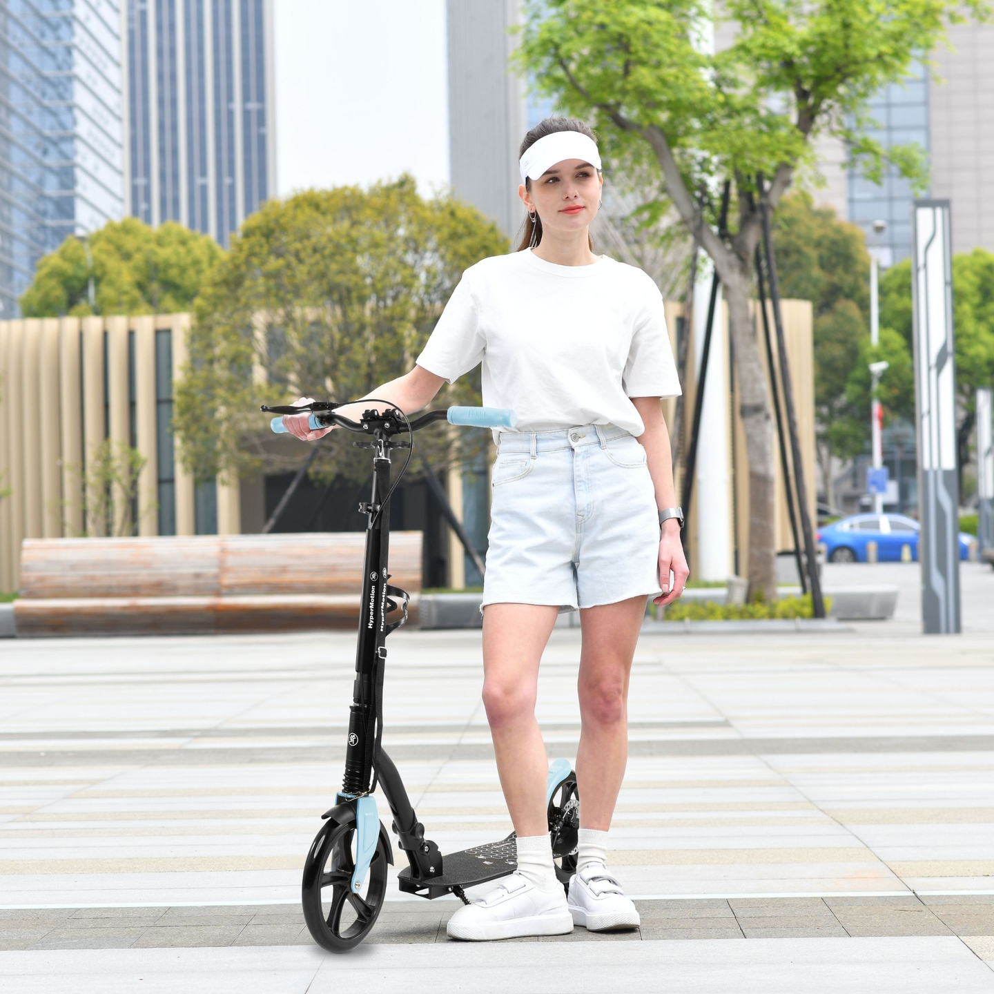 Kaherattaline linnaroller HONEYBEE Blue HyperMotion 100kg - täisalumiinium, suured 250mm rattad