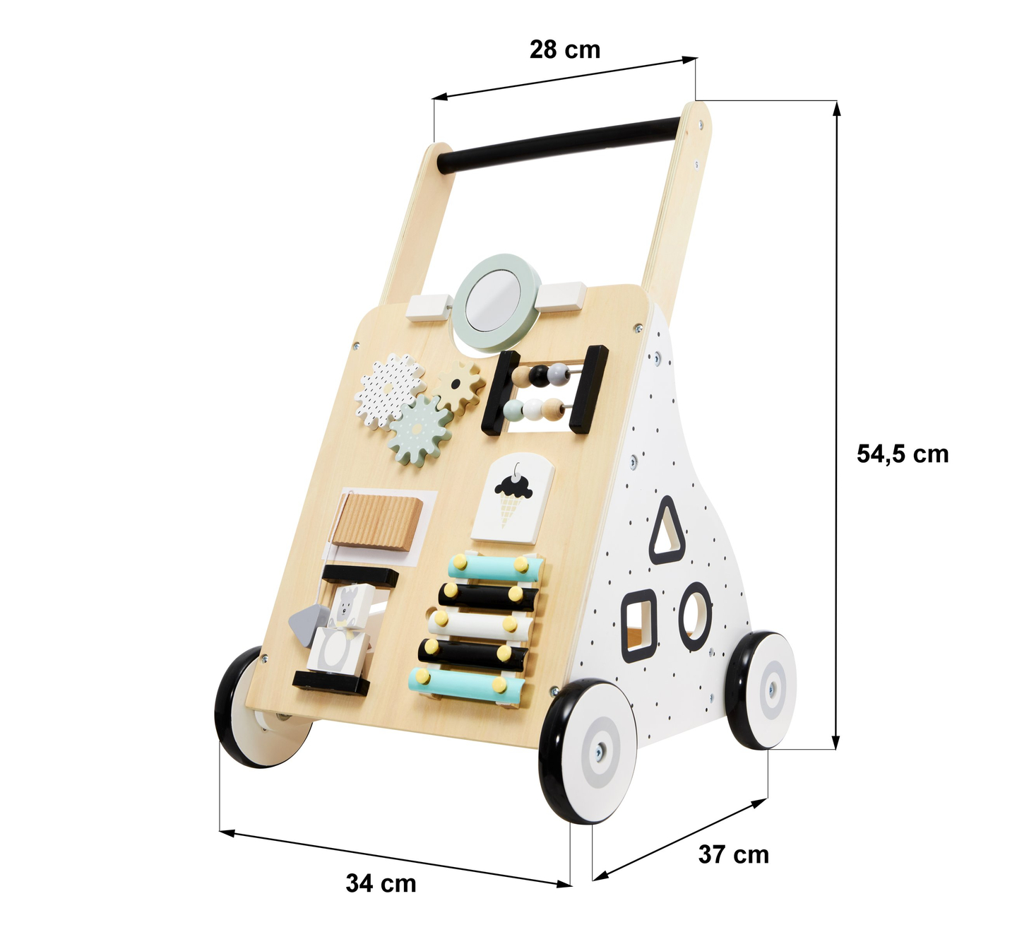 Puidust, õpetlik jalutuskäru / lapsevanker - manipulatiivne tahvel