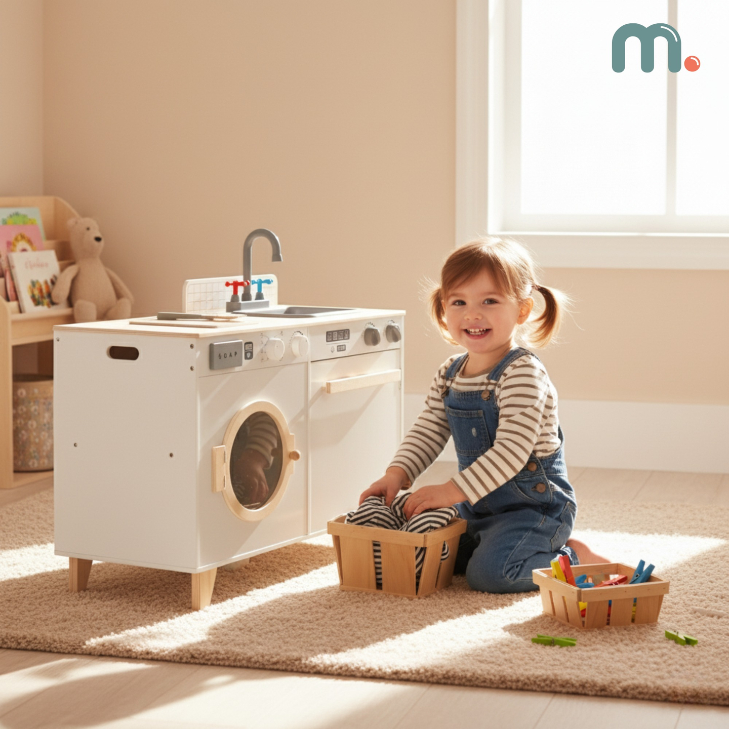 Puidust pesumaja ja köök - 2-in-1 kodukomplekt lastele