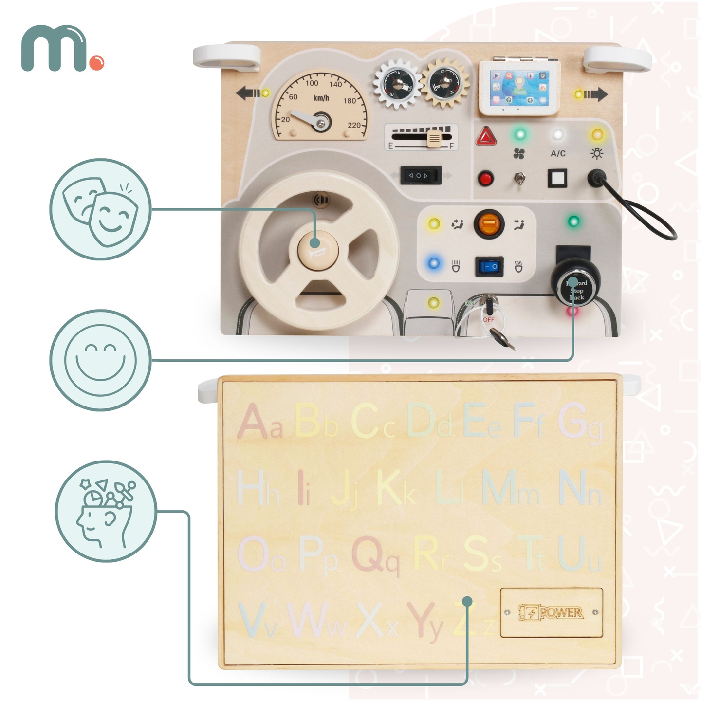 Montessori puidust mängulaud väikelastele - auto armatuurlaud
