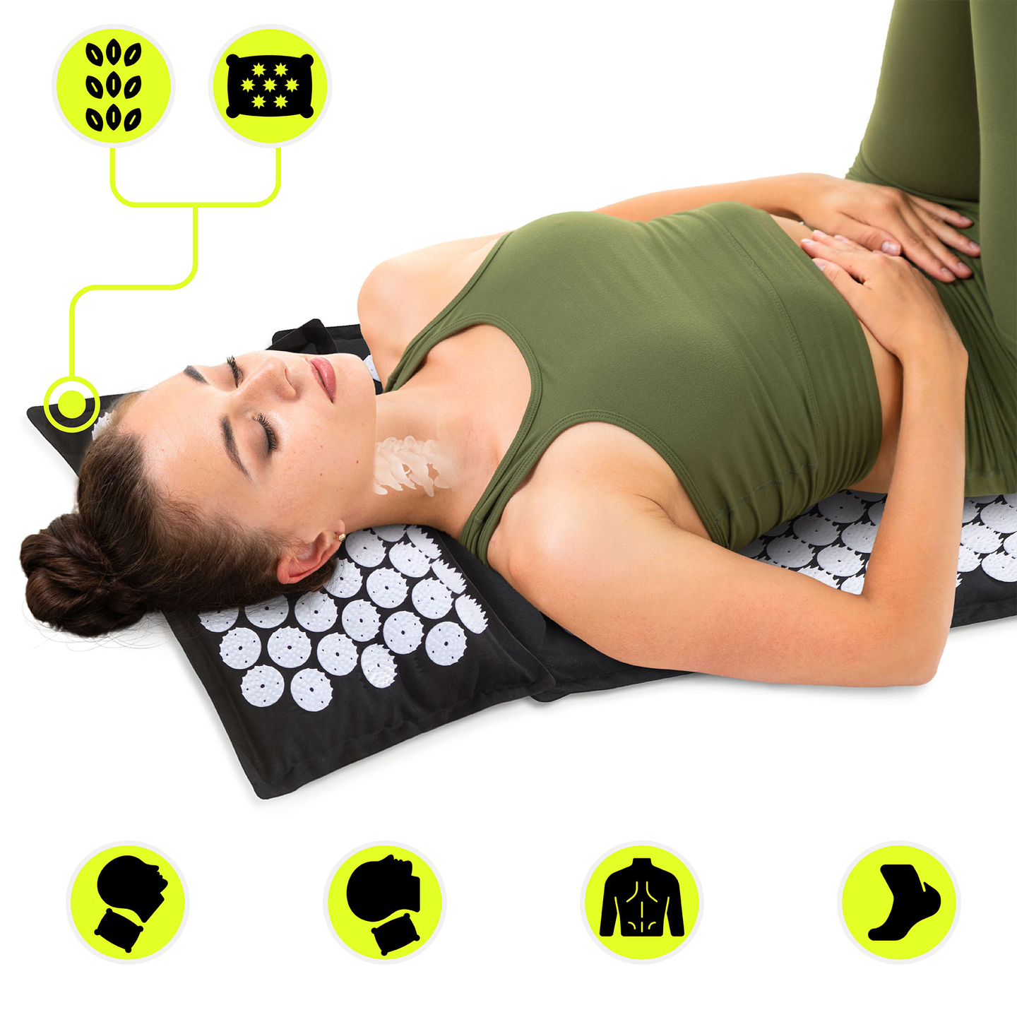 Öko-linane nõelravimatt kookoskiudude ja tatrapadjaga – 68 cm HyperMotion must ja valge