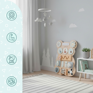 Puidust Montessori kaisukaru manipulatsioonilaud - sensoorne iseseisvuse õppimine: takjapael, pistik, labürint, klõpsatusnupp