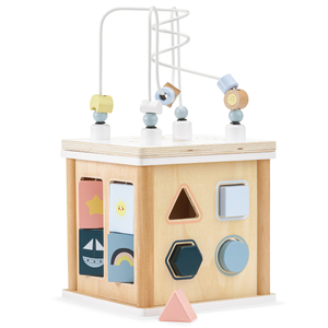 Puidust õppeväljakuubik koos põiminguga - kuju sorteerija