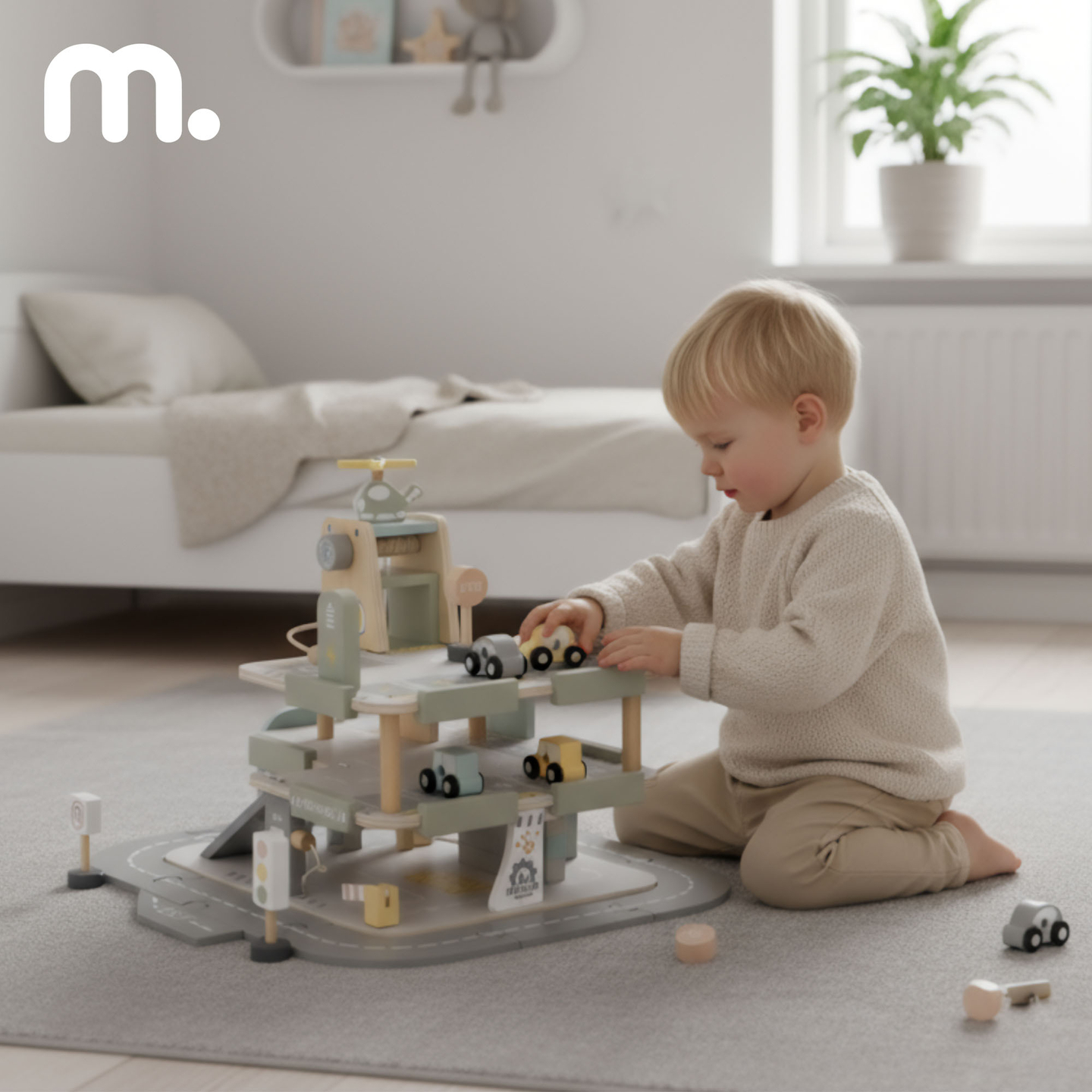 Puidust kolmekorruseline lastega garaaž koos lisatarvikutega – parkla, bensiinijaam, autopesula, helikopter