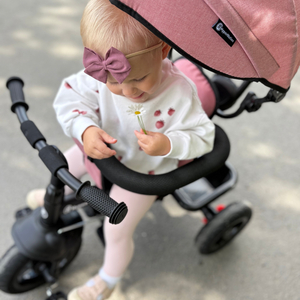 Kolmerattaline jalgratas lastele 1-4 aastat - TOBI FREY - roosa värv - pöörlev - pumbatavad rattad + tõukur