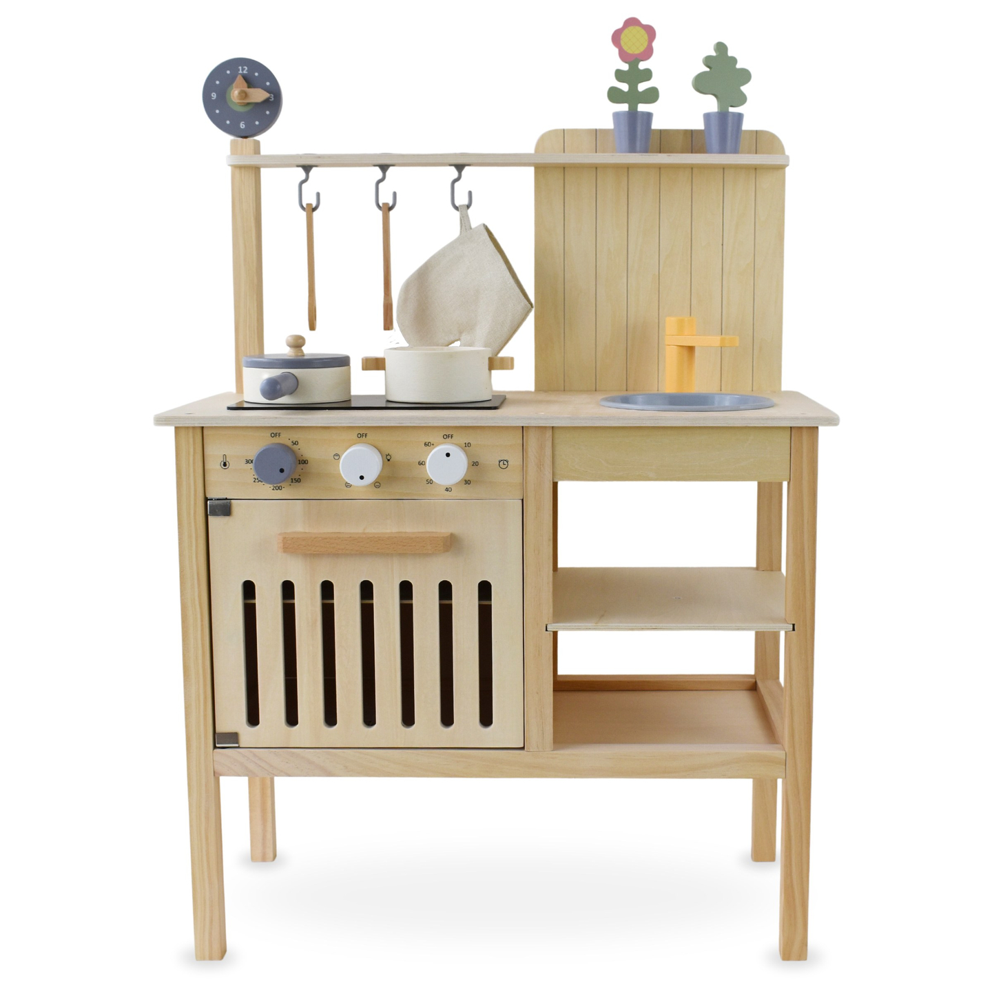 Puidust aiaköök koos aksessuaaridega - naturaalne boho