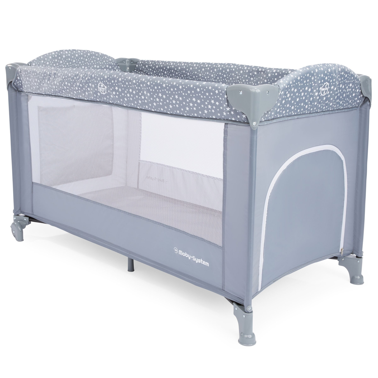 Reisivoodi / mänguaed 2 taset mähkimislaua, katuse ja Happy Traveller BASIC PLUS madratsiga - hall