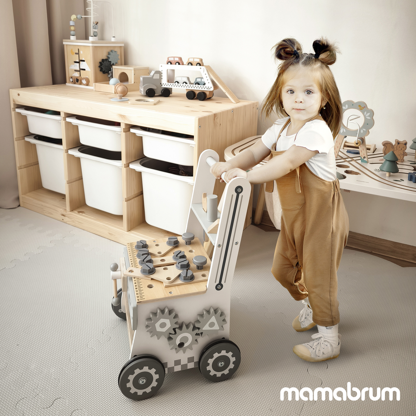3-in-1 puust kõndija, tõukur + töökoda - 47 elementi