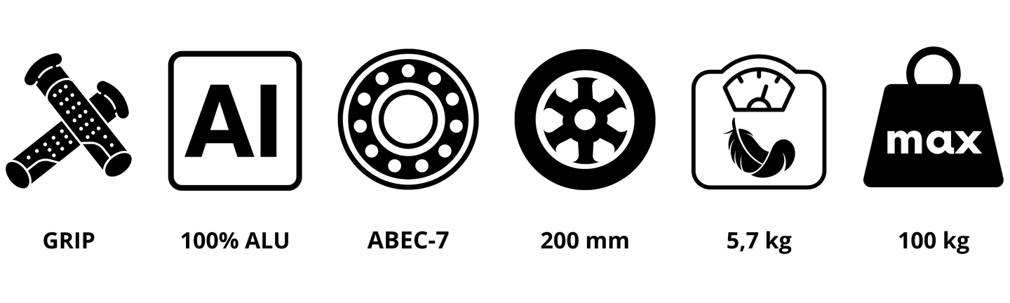 Kaherattaline roller noortele täiskasvanutele - löögisummutiga - HyperMotion Skyline - must, alumiinium - 100kg