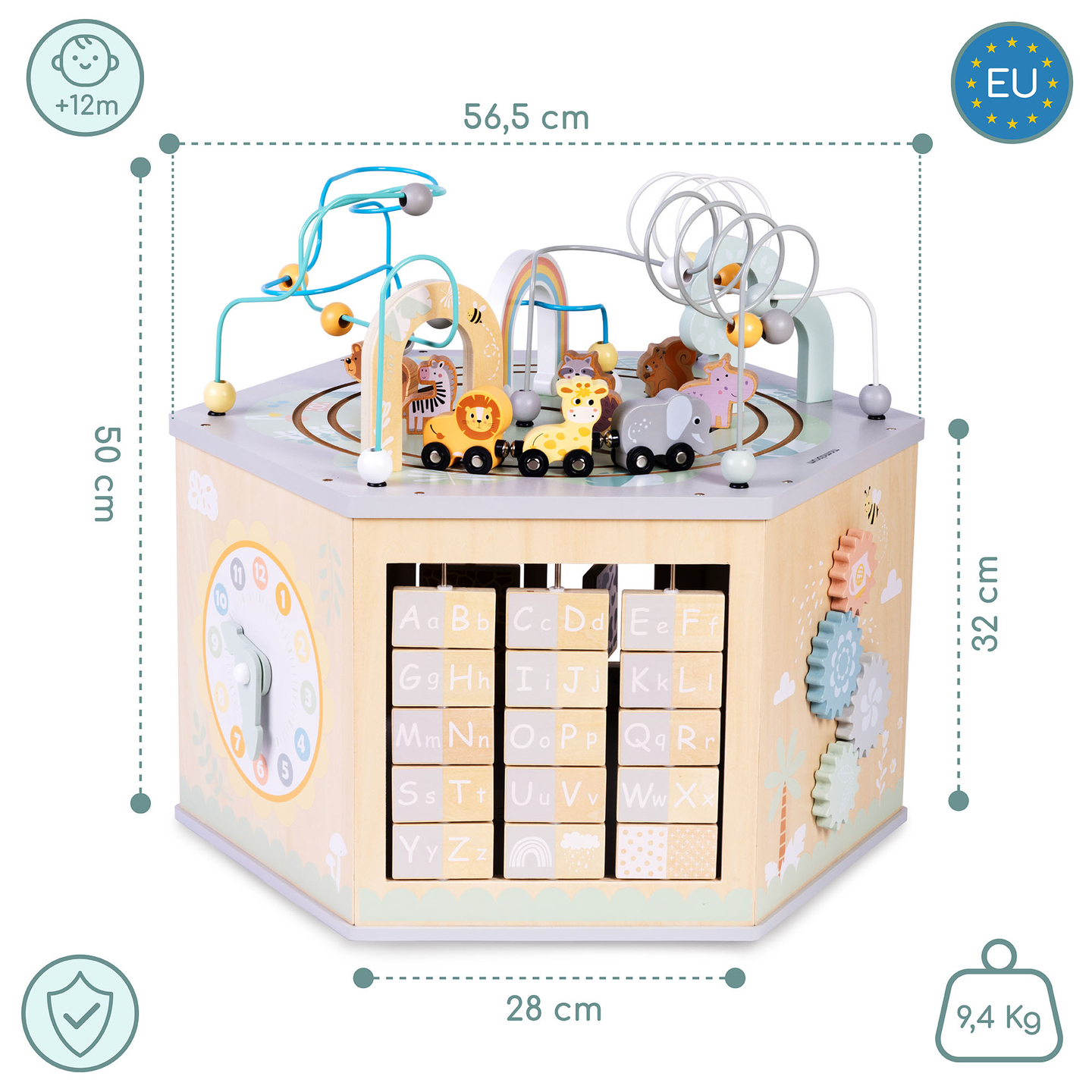 Suur puidust õppekuubik - Montessori mänguasi magnetilise rongi ja motoorikasilmustega