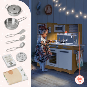 XXL puidust köök koos LED-valgustuse, esiplaadi ja tarvikutega