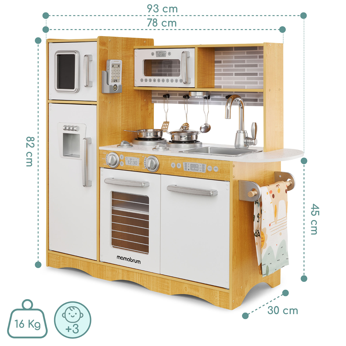 XXL puidust köök koos LED-valgustuse, esiplaadi ja tarvikutega