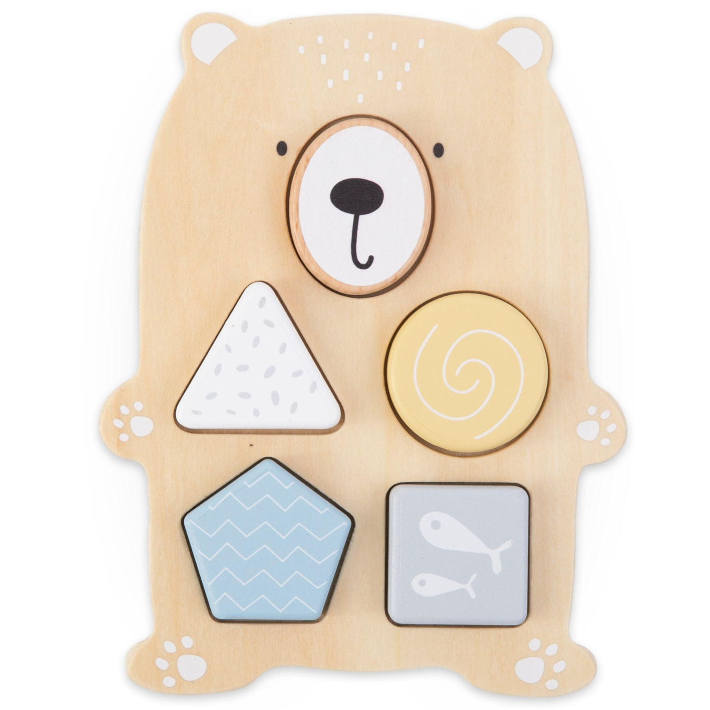 Puidust mänguasjade komplekt - värviline põiming, pitsapüramiid, karu sorteerija
