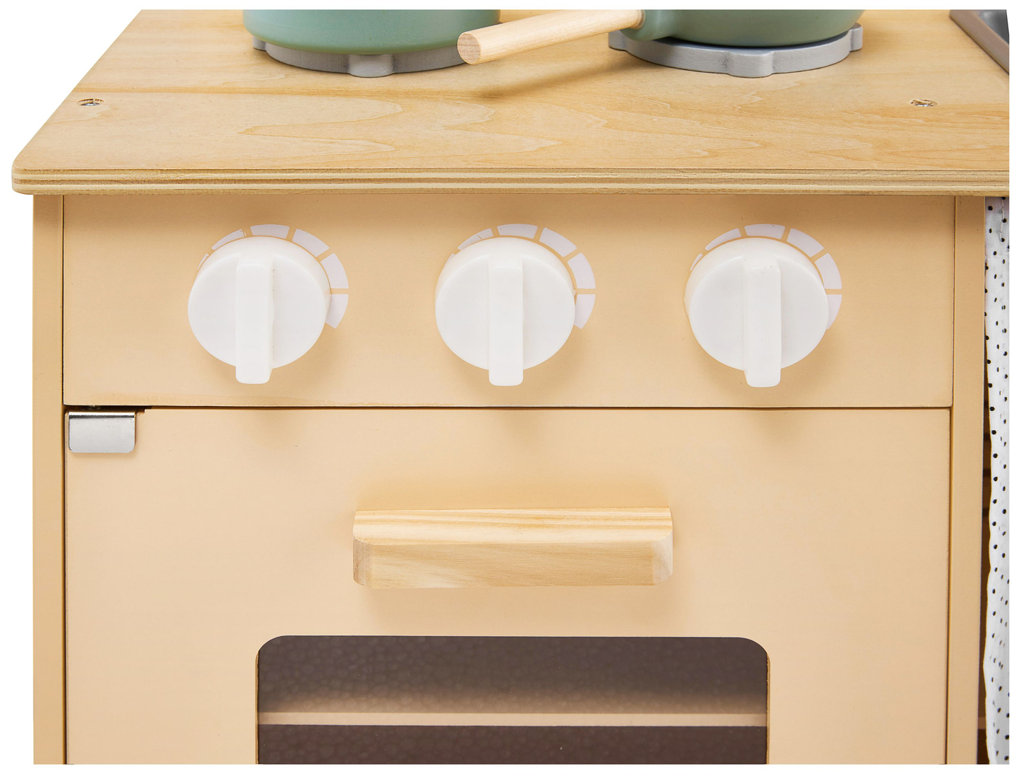 Puidust köök koos esiplaadi, tarvikute ja LED-valgustusega