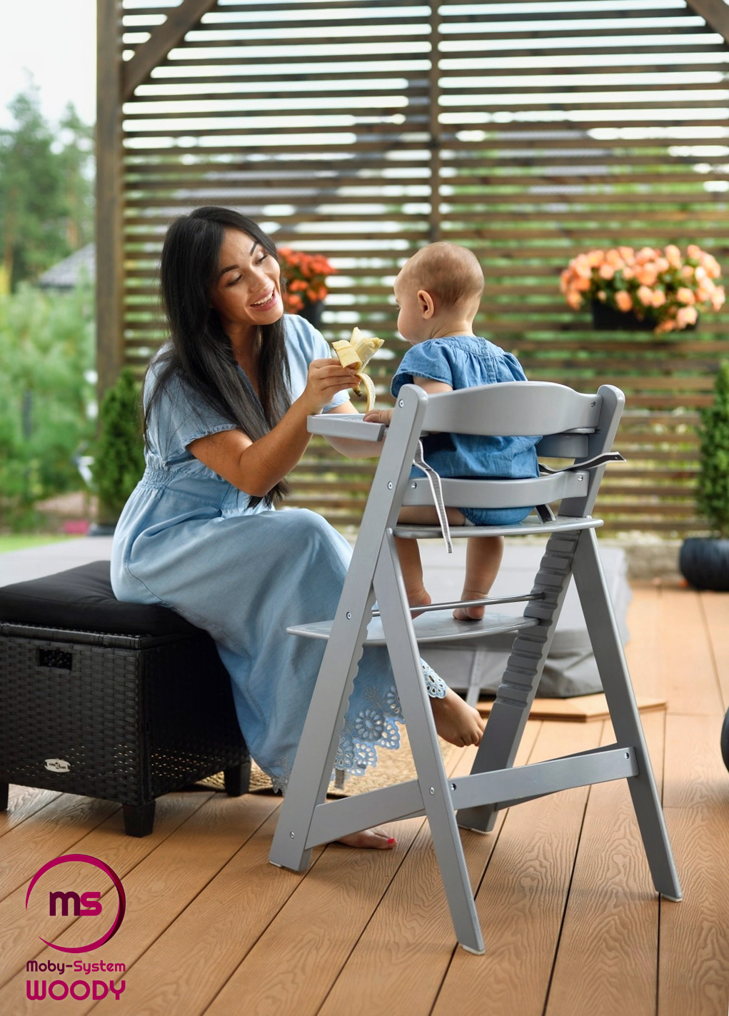 Puidust söötmistool Moby-System WOODY - halli värvi