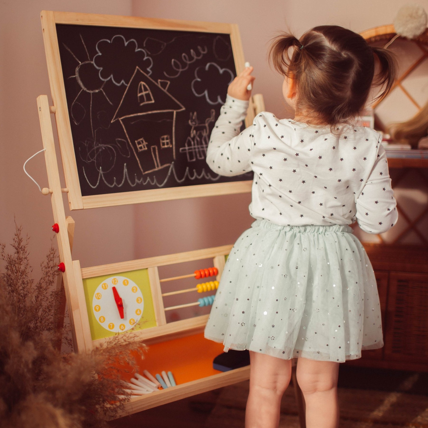 Suur kahepoolne hariduslik tahvel: magnet- ja kriiditahvel - kuivalt kustutatav tahvel, puidust