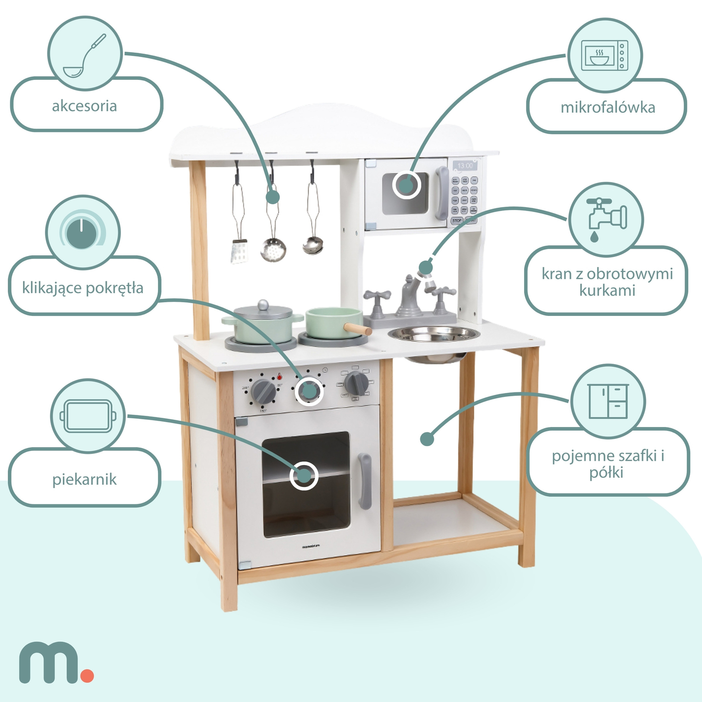 Puidust lasteköök koos mikrolaineahjuga