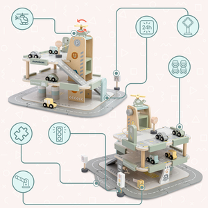 Puidust kolmekorruseline lastega garaaž koos lisatarvikutega – parkla, bensiinijaam, autopesula, helikopter