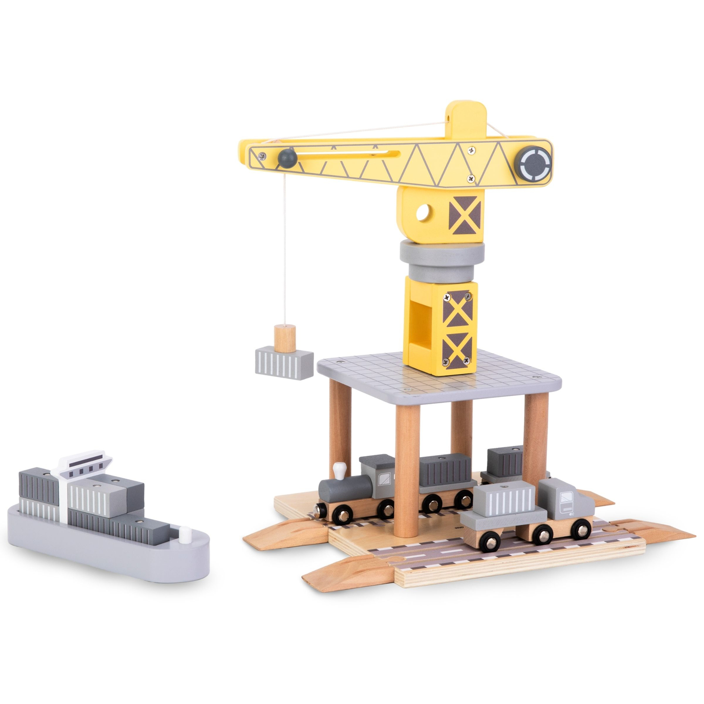 Mobiilne sadamakraana magnetvintsi ja tarvikutega - puidust komplekt