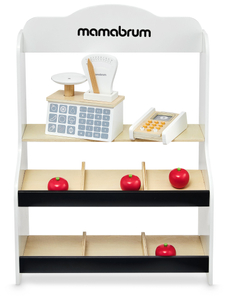 Miniturg - kauplus koos kaalude, terminali, maksekaardi ja puuviljadega