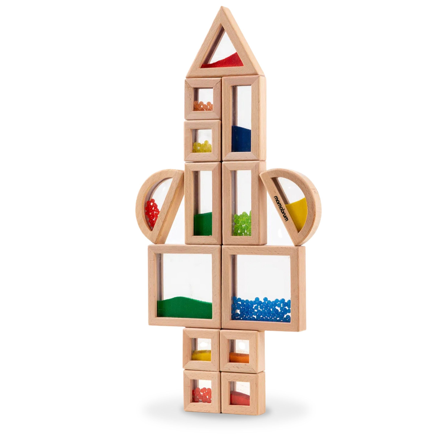 Erinevate täidistega puidust sensoorsete klotside komplekt - 15 tk