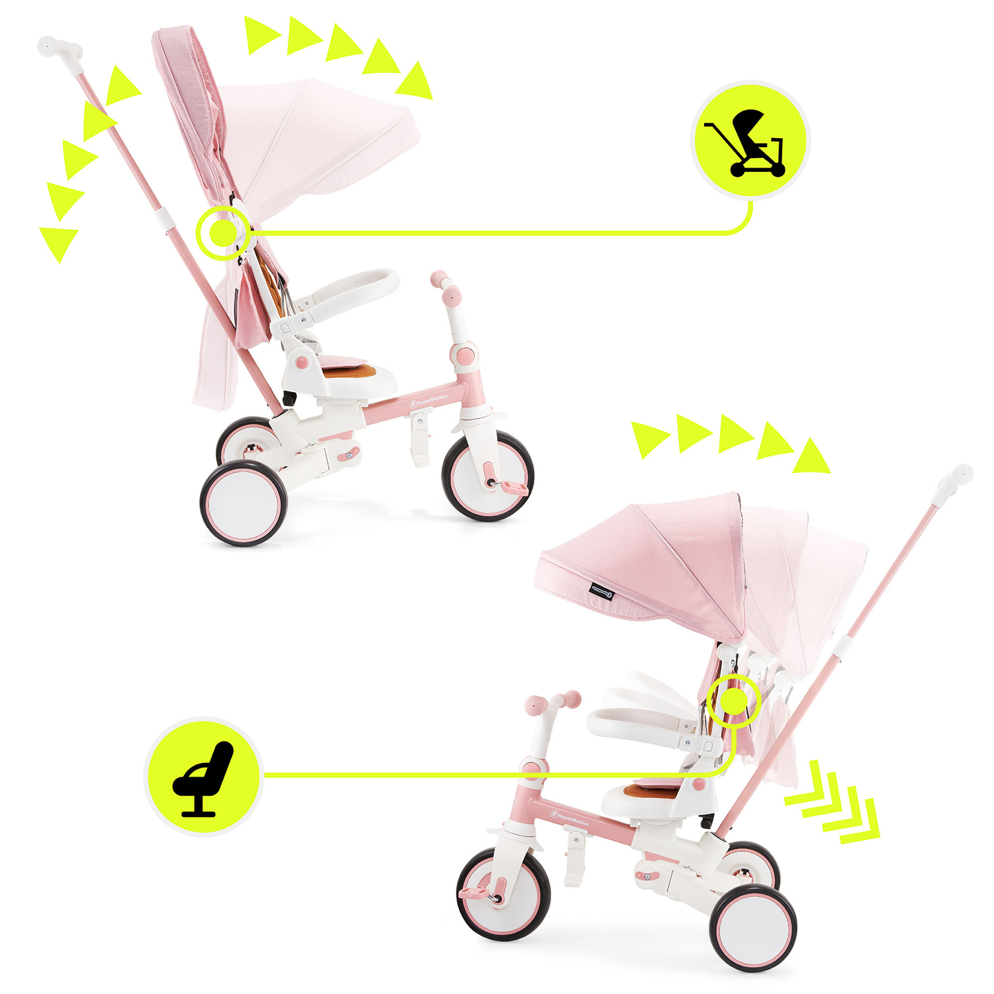 8in1 multifunktsionaalne kolmerattaline jalgratas TOBI FOREST - roosa