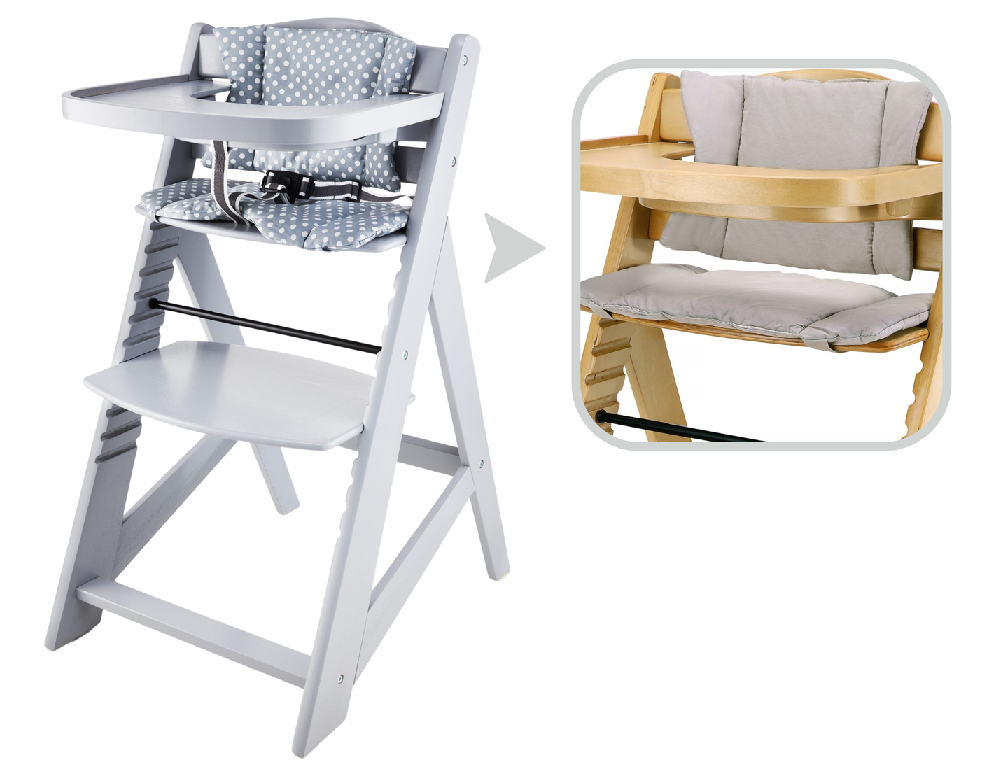 Puidust söötmistool Moby-System WOODY - halli värvi