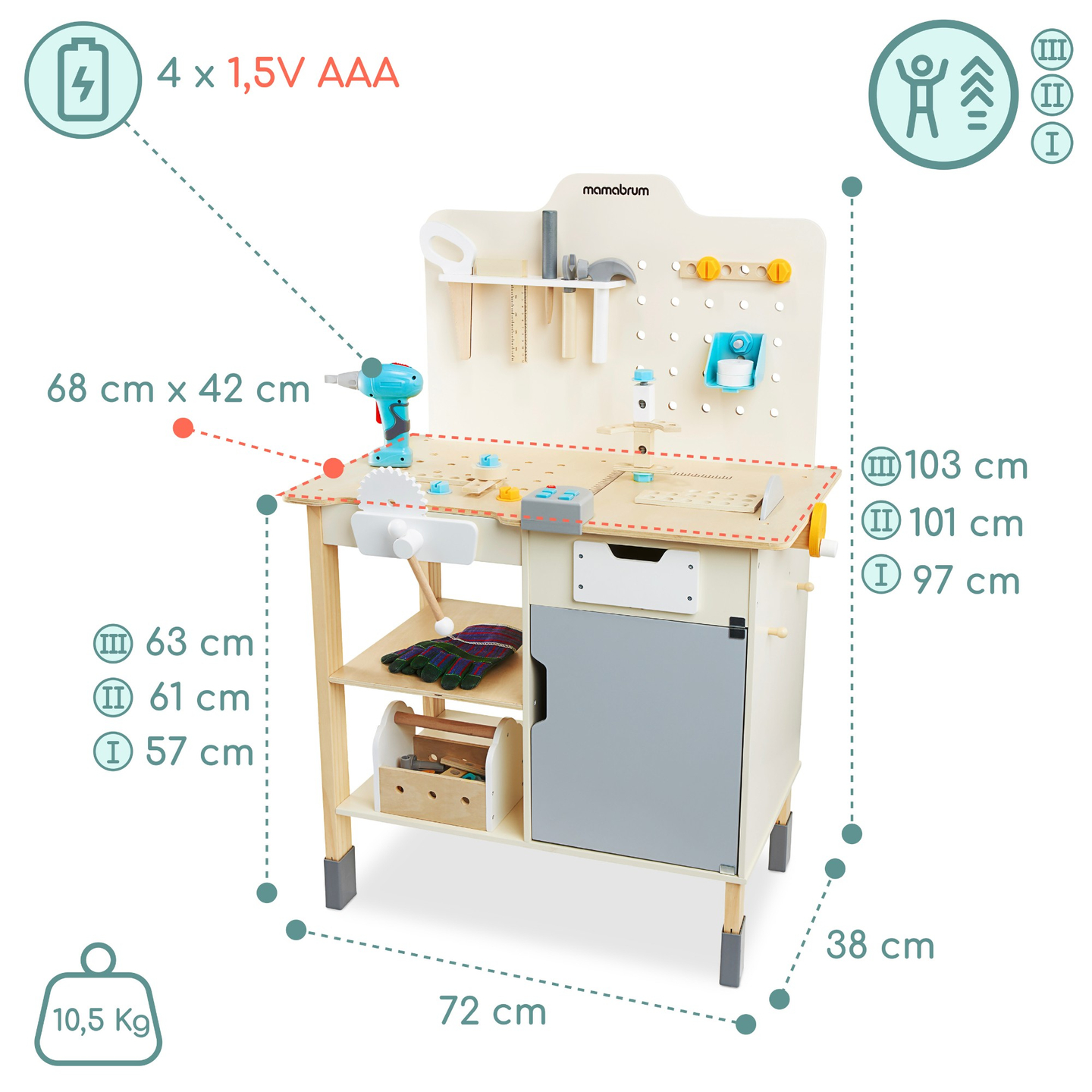 XXL suur puidust töökoda koos tööriistadega - DIY komplekt, 74 elementi