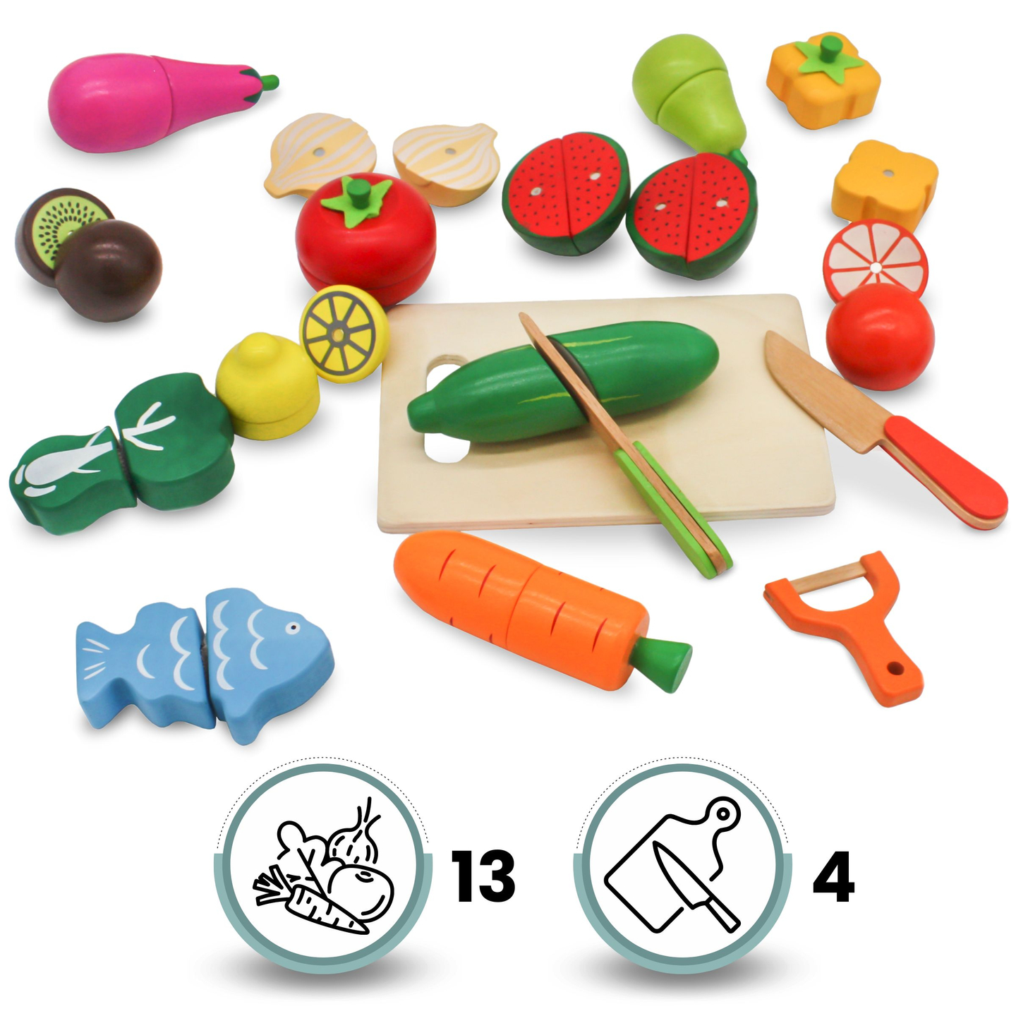 Puidust puu- ja köögiviljad lõikamiseks