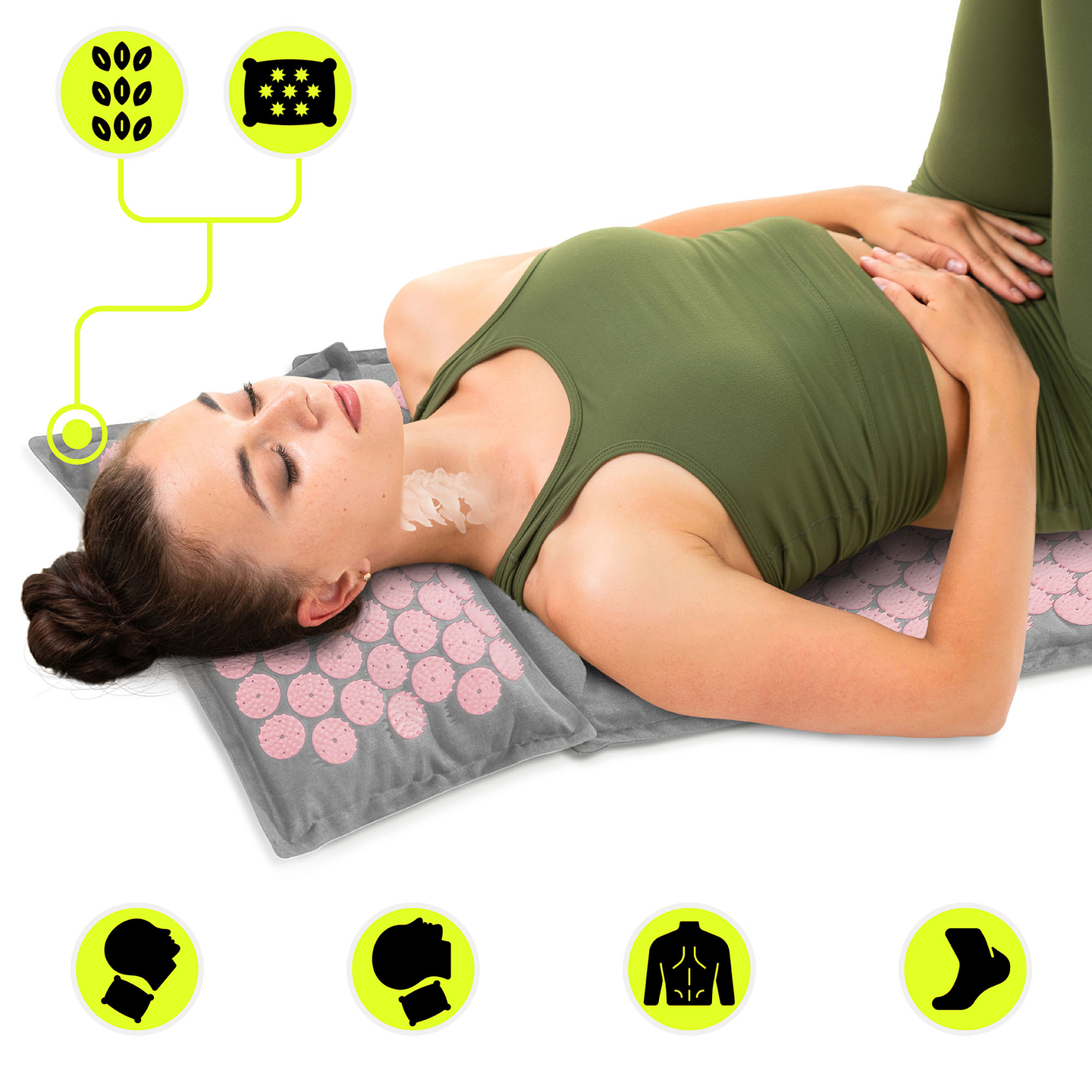 Öko-linane nõelravimatt kookoskiudude ja tatrapadjaga – 68 cm HyperMotion hall ja roosa