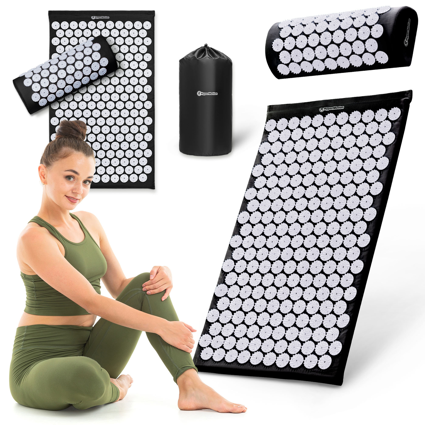 Akupressuurmatt padja ja kattega - 72 cm HyperMotion mustvalge