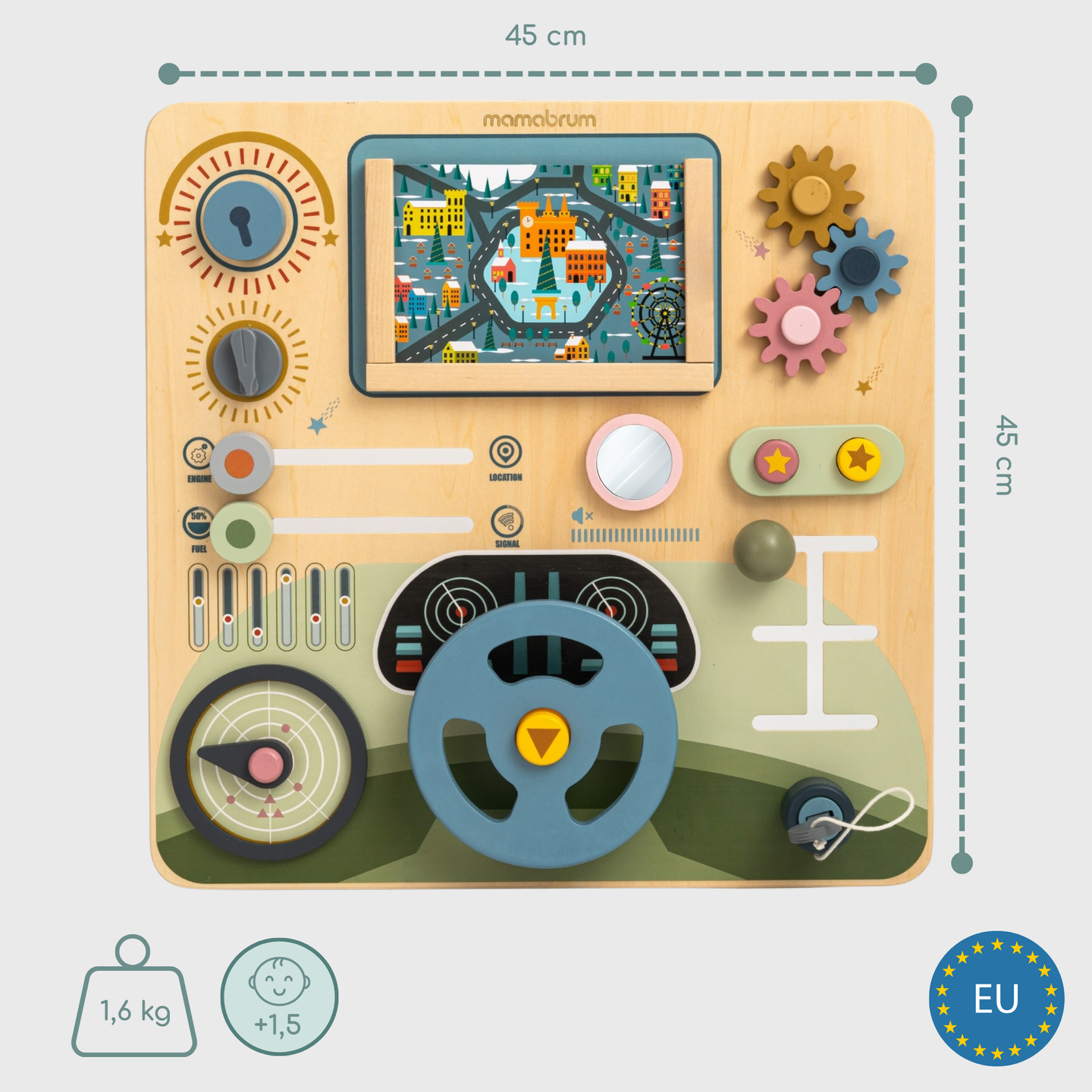 Puidust Montessori laud 2-ühes kokpit väikesele juhile ja piloodile – rool, käigukang, reisikaardid, radar