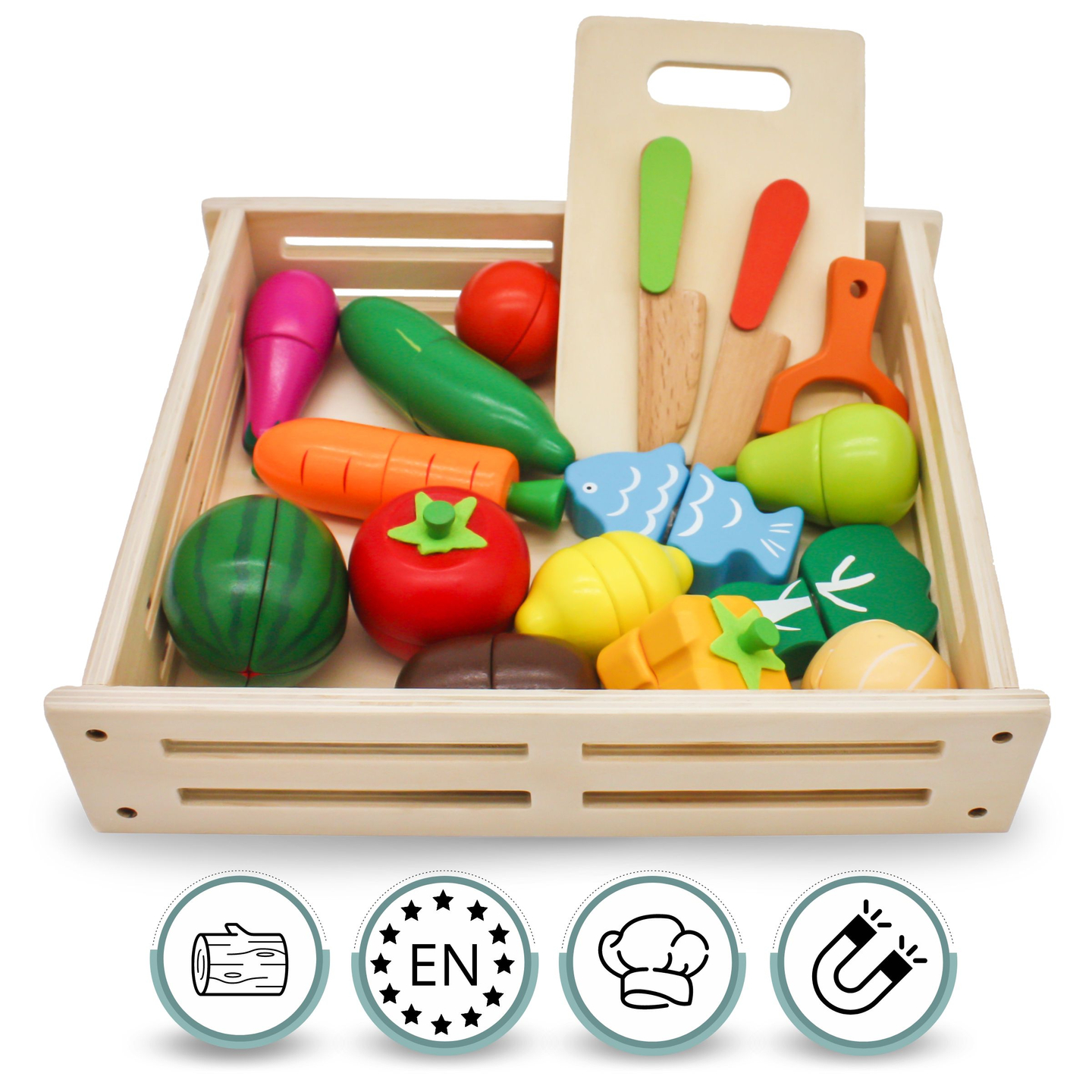 Puidust puu- ja köögiviljad lõikamiseks