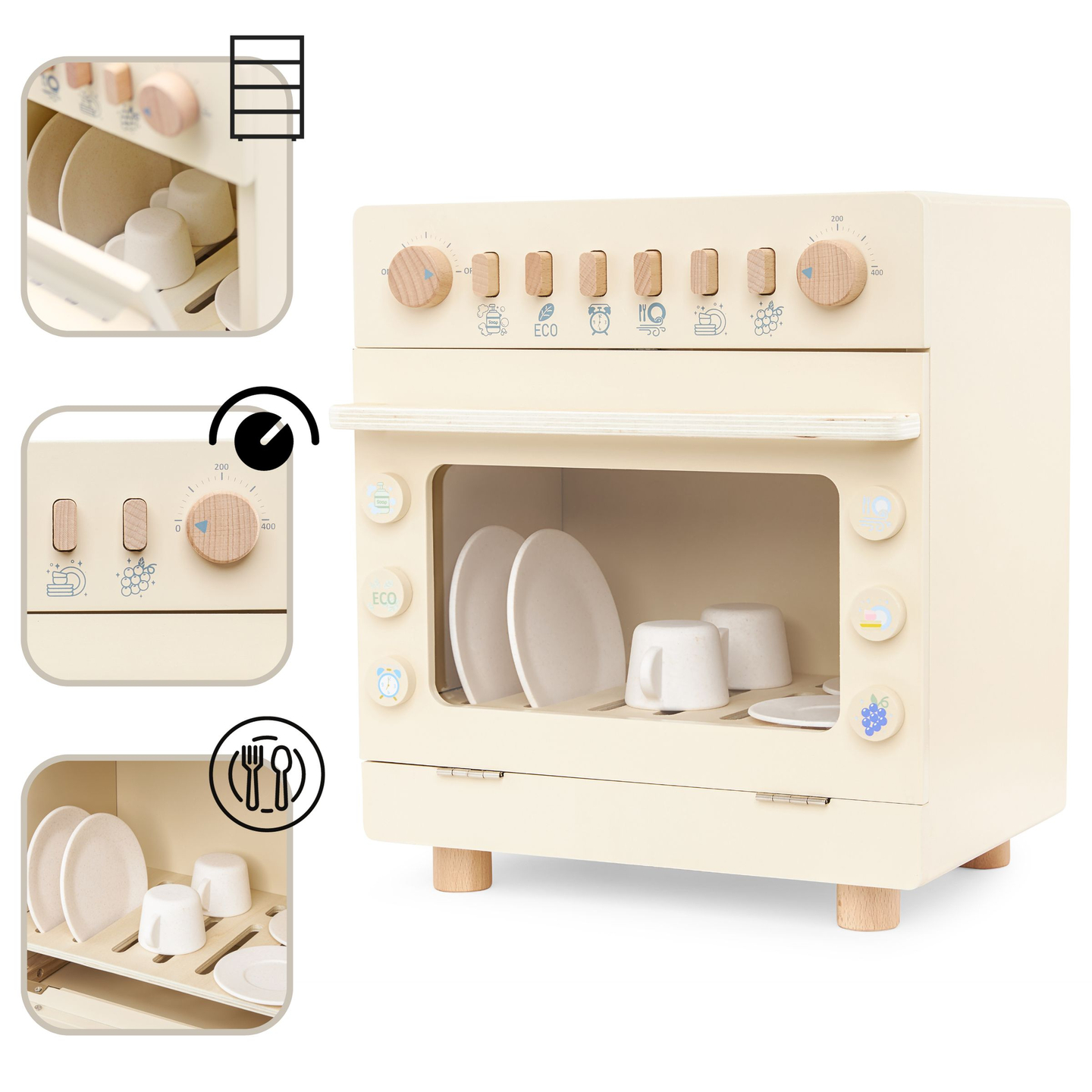 Puidust nõudepesumasin koos tarvikutega