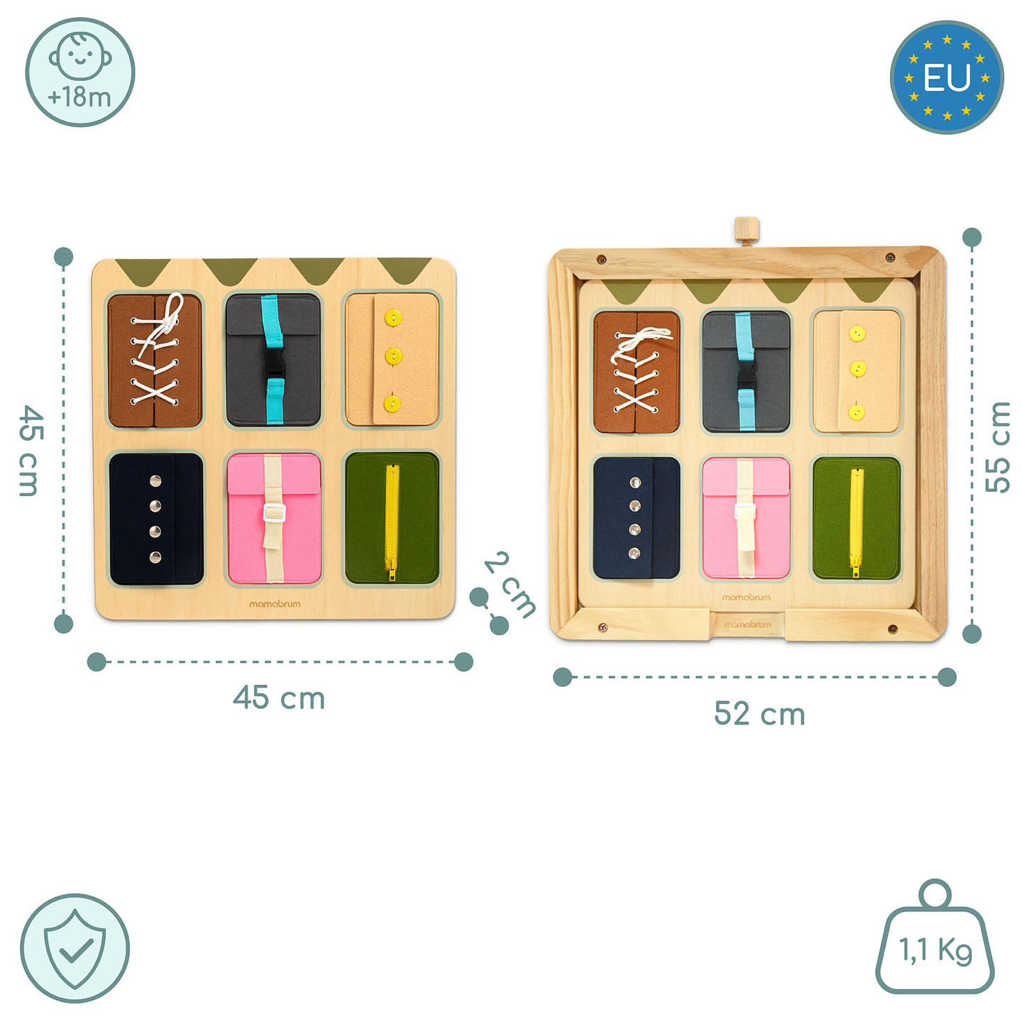 Puidust Montessori manipulatiivlaud – sensoorne iseseisvuse õppimine - paelad, pandlad, nööbid, trukid, lukk