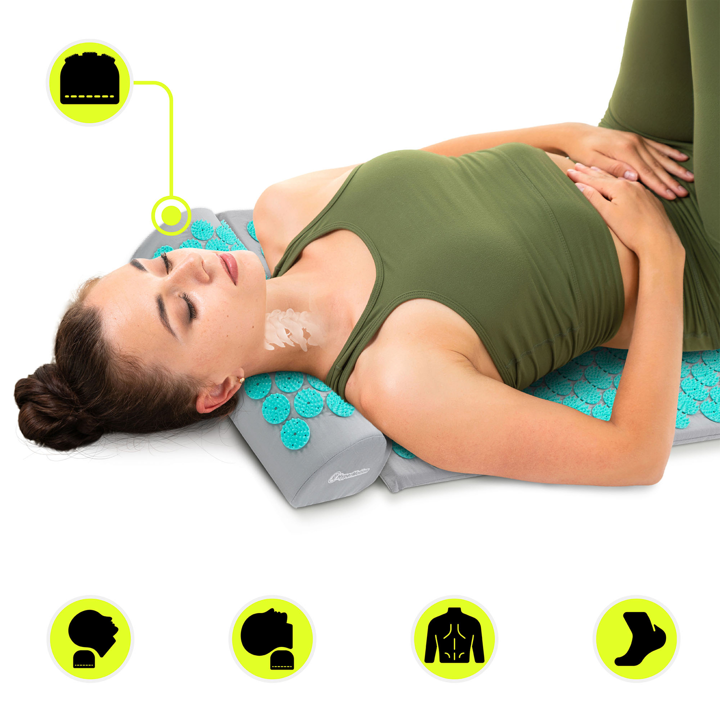 Akupressuurmatt padja ja kattega - 72 cm HyperMotion hall-münt