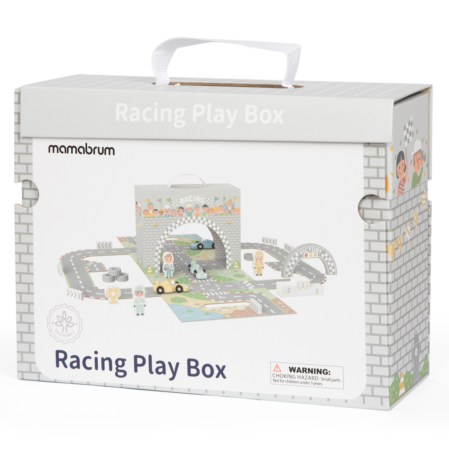 Magnetkohver võidusõiduraja, puidust sõidukite ja teetarvikutega