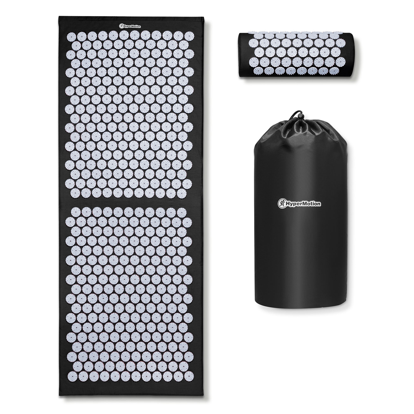 Suur nõelravimatt padja ja kattega - 130 cm HyperMotion mustvalge