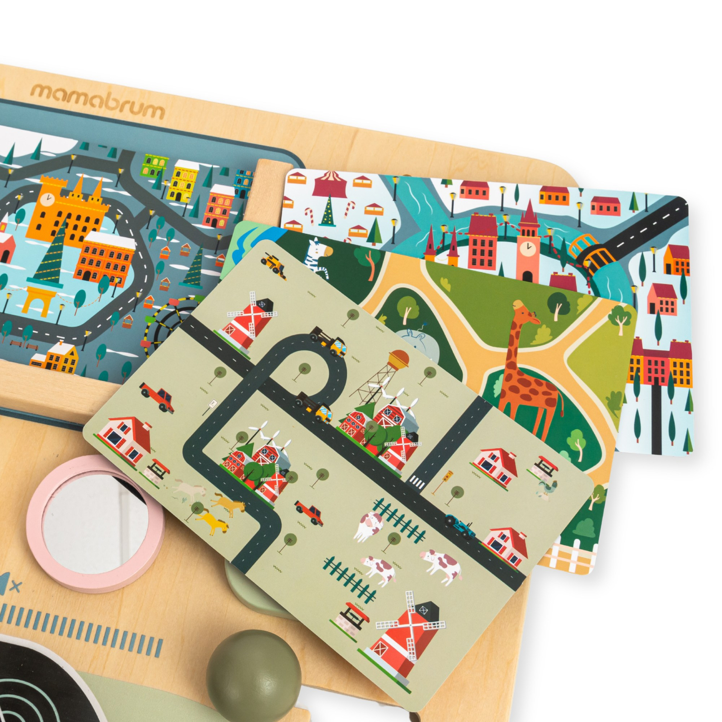 Puidust Montessori laud 2-ühes kokpit väikesele juhile ja piloodile – rool, käigukang, reisikaardid, radar